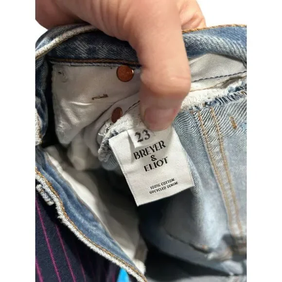 Free People Breyer And Eliot Distressed Patchwork Flare Jeans Blue Size 23